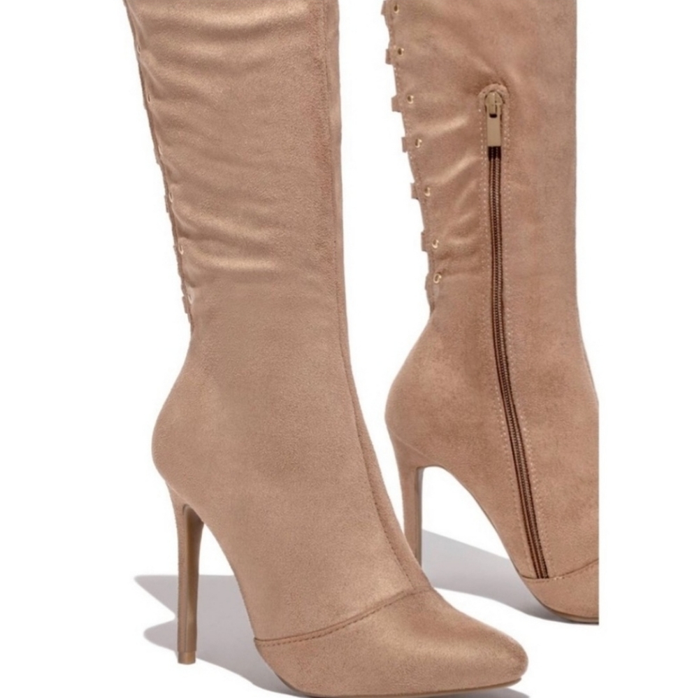 Lace Up Over Knee Thigh High Boot Stiletto Heel - Picture 4 of 5